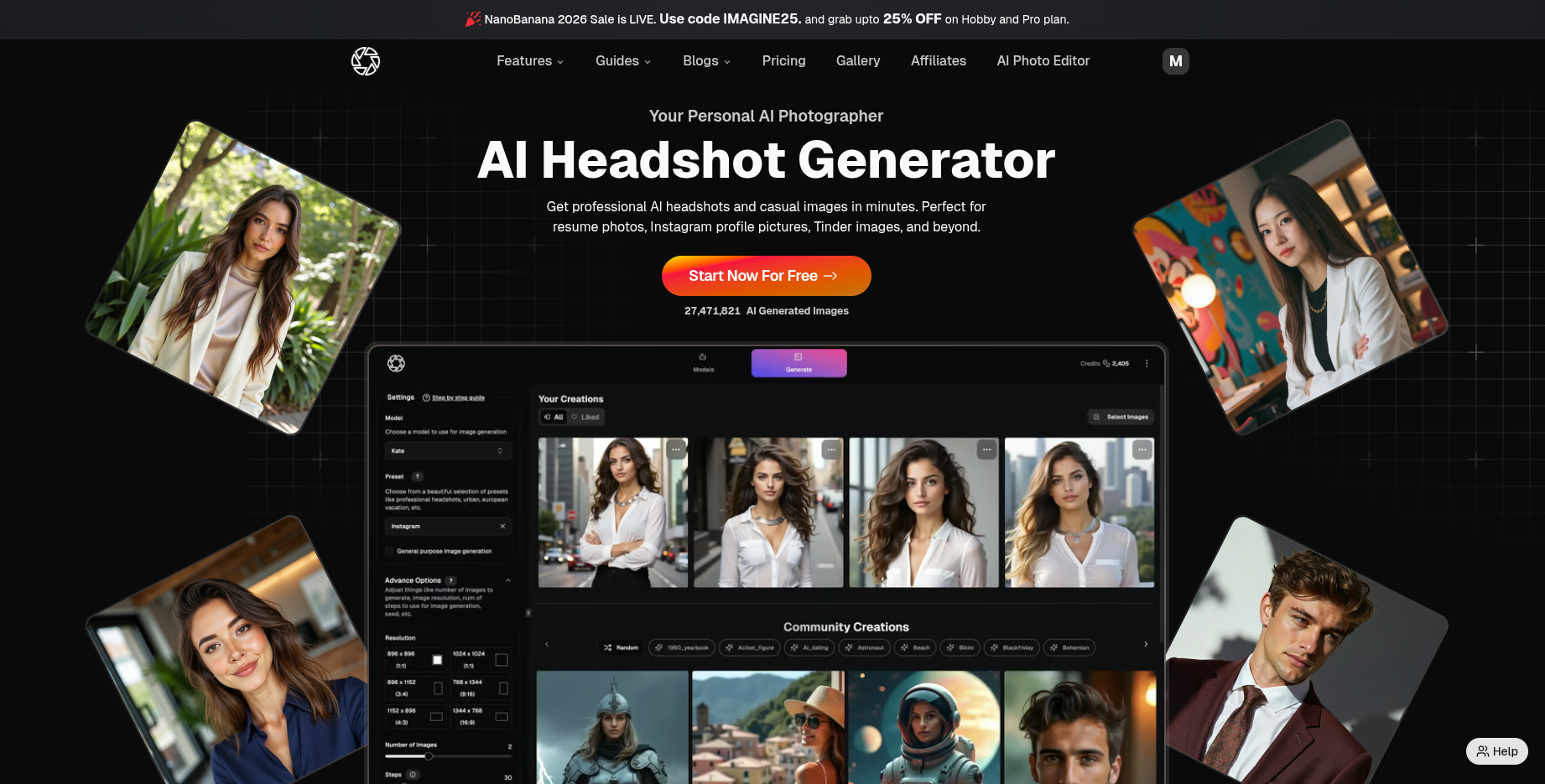 PhotoGPT AI interface with portrait workflows
